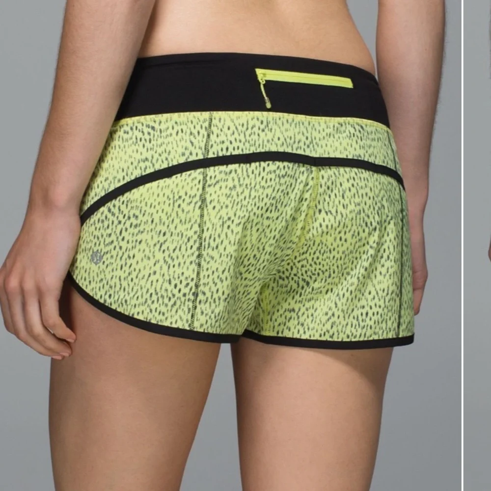 Lululemon Run Speed Short 4-way Stretch Dottie Dash Clarity Yellow Black Size 10